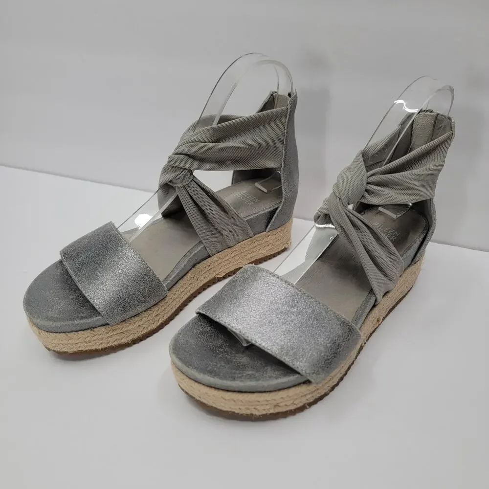 EILEEN FISHER METALLIC ZOE PLATFORM SHOES, 7 1/2